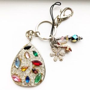 Colorful gold teardrop & gemstone charm keychain
